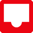 A red square containing a black inbox icon in a minimalist pixel art style.