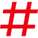 Hashtag symbol rendered in a bold, vibrant red color against a black background.