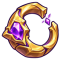 A golden ring with a jagged, broken design containing a glowing purple crystal.