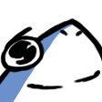 A stylized creature with a single visible eye and a smug, sideways-curved mouth.