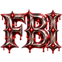 The letters FBI styled in metallic silver with a glowing, dripping red effect against a black background.