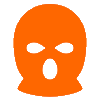 Orange balaclava mask with a wide open mouth and black eyes showing a shocked expression.