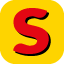 Red letter S centered on a rounded yellow square background.