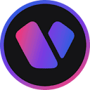Letter V in a pink and blue gradient centered inside a black circle.