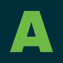 Letter A in a bold sans-serif font colored green on a dark blue square background.
