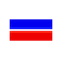 A blue rectangle stacked on top of a red rectangle.