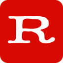 Letter R in a white serif font centered on a solid red square background.