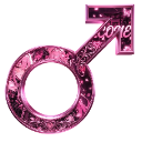 Male gender symbol with a metallic pink finish and a vibrant, glitchy, multi-colored center.