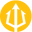 Trident symbol centered on a yellow circular background in a pixel art style.