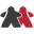 Two stylized meeple game pieces, one gray and one red, standing side by side.
