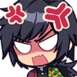 Anime character with an exaggerated angry expression and a red vein symbol on their forehead.