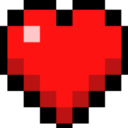 Heart icon rendered in red pixel art with a small white highlight on a black background.