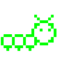 Caterpillar rendered in bright green pixel art on a black background.