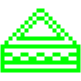 A neon green pixel art icon consisting of a triangle on top of a rectangular base with horizontal lines against a black ba...