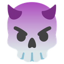 A purple skull with horns and a deeply angry, furrowed expression.