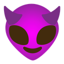 Purple alien head with dark eyes and a wide mischievous grin.