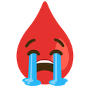 A red droplet character with a sad expression and large blue tears streaming down its face.