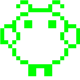 Green pixel art alien creature with square eyes and a wide, blocky head.