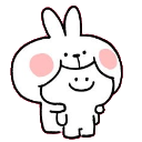 A simple line-art character being hugged from behind by a white bunny with pink cheeks.