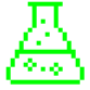 A bright green pixel art flask containing bubbling liquid against a black background.