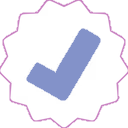 Checkmark icon inside a purple-outlined serrated badge.