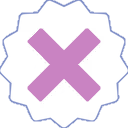 A pink letter X centered on a white scalloped badge.