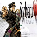 Jotaro Kujo from JoJo's Bizarre Adventure points forward with a serious expression next to a large red broken heart symbol.