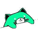 A stylized green cat drumming its paws rhythmically on a surface.