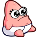 Patrick Star as a baby with large, glossy eyes and a white diaper.