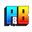 A square pixel art block featuring the letters P and B in a vibrant, multi-colored gradient.