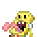SpongeBob with his tongue sticking out in a repeating, glitchy pixel animation.