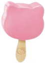 A pink cat-shaped ice cream bar on a wooden stick.