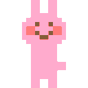 Pink rabbit character wiggling and dancing in a pixel art style.