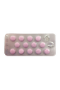 A plastic blister pack containing rows of small round pink pills.