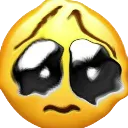 A yellow smiley face with large, watery black eyes and a sad, downturned mouth.