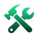 A stylized green geometric badge icon with sharp angles.