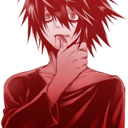 Anime boy with messy hair resting his chin on his hand while looking thoughtful.