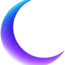 Crescent moon with a blue to purple gradient and tiny white stars.
