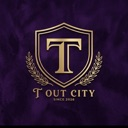 A gold shield emblem with a large letter T in the center, surrounded by a laurel wreath on a dark purple background.