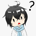 Chibi anime character with black hair and a blue scarf looking confused with a question mark floating above their head.