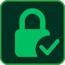 Padlock with a checkmark symbol in a flat green design.