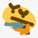 Thinking face emoji holding a blue handgun with its hand.