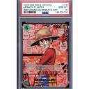 A graded trading card in a plastic slab featuring an anime character wearing a straw hat.