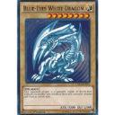 A blue dragon illustration on a gold-bordered trading card.