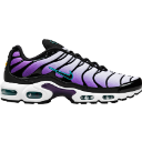 A purple and black athletic sneaker with a white sole shown in profile.
