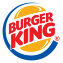 Logo with red text reading Burger King between two yellow bun shapes inside a blue circular border.