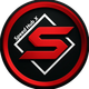 A stylized red letter S inside a white diamond and a red circular border.