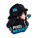 Anime girl with long dark hair wearing a black cap with a blue heart icon next to her face.