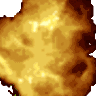 A pink starfish character being consumed by a large, bright orange and yellow explosion.