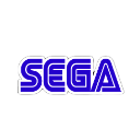 The word SEGA written in a bold, blue, stylized font with a white outline against a black background.